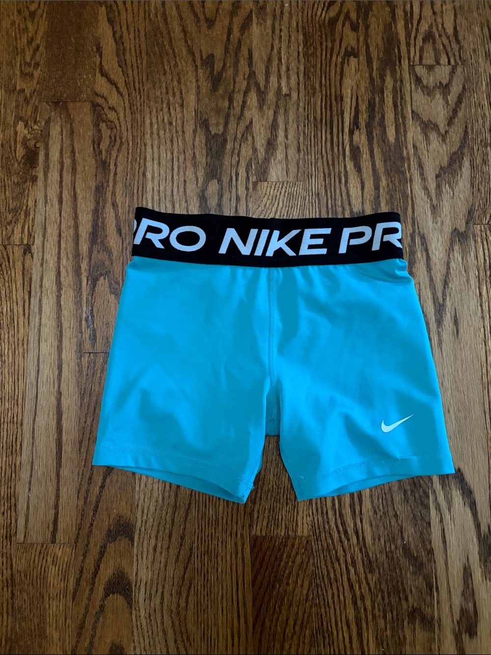 Nike Turquoise Girls' Compression Shorts with Black Branded Waistband